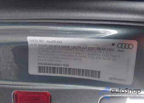 2019 Audi A4 40 Premium из США, поврежденный, VIN WAUGMAF44KN011606